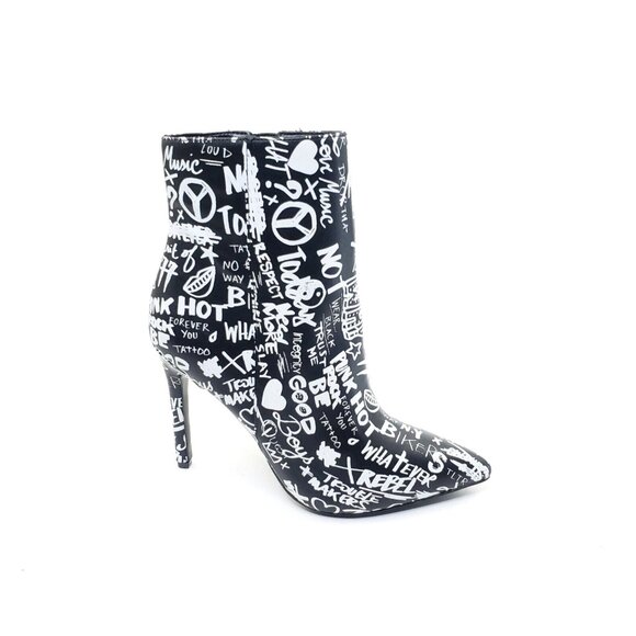 Aldo High Heel Stiletto Booties Graffiti Pointed Toe Black White Womens US 6.5 - Picture 6 of 6